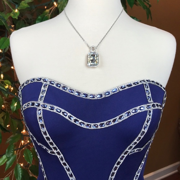 FENGYE LOMAN BLUE JEWELED STRAPLESS PARTY DRESS 8 - Picture 4 of 8